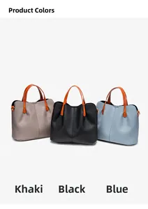 Business briefcase tote bags in khaki, black, and blue with orange handles detail