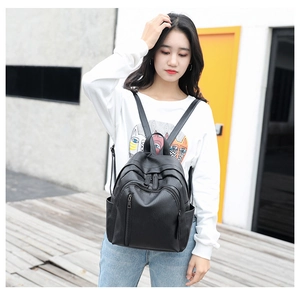 Classic black high-quality PU leather backpack with multiple functional zip compartments