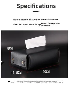 Detailed dimensions of the black leather Nordic tissue box with 20x11.5x8cm measurements