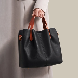 Women's Large Capacity Tote Bag Trendy Soft PU Leather Contrast Color Handbag Commuter Shoulder Crossbody Sub-Mother Bag