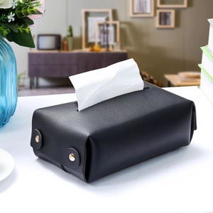 Nordic PU Leather Tissue Box Cover Foldable Rectangle Napkin Holder With Metal Buttons For Home Car Office Decor