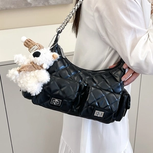 Sac à Épaule Matelassé en Cuir PU pour Femmes Urbain Simple Carré Chaîne Sac Bandoulière Mode Quotidienne Sac Sous le Bras