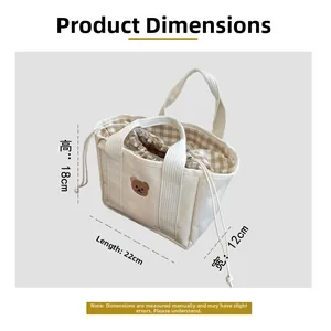 Size chart showing dimensions of the bear canvas bag: height 18cm, length 22cm, width 12cm