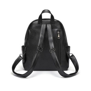 Classic black PU leather large capacity backpack for women with silver hardware