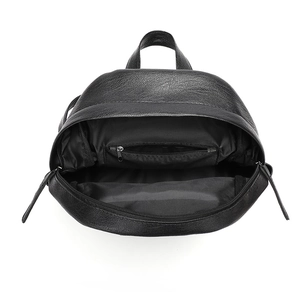 Classic black leather backpack with large capacity and smooth zipper for daily use