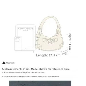 Guide des tailles pour sac hobo vintage avec boucle étoile et détails de contenance