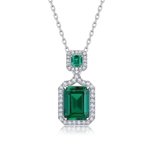 Elegant S925 silver necklace with two emerald cut green stones and zircon halo detail