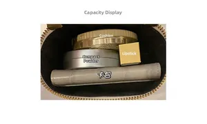 Top view of white cosmetic bag interior showing capacity for cushion, lipstick and cards