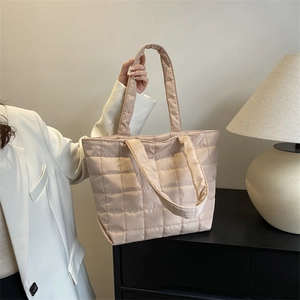 Champagne gold quilted tote bag with diamond lattice pattern for women's daily commute