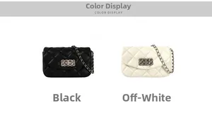 Quilted leather crossbody bags in black and off-white with silver chain strap details