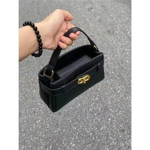 Vintage PU Leather Litchi Texture Top Handle Handbag For Women Stylish Metal Lock Crossbody Shoulder Bag Commuting Versatile Bag