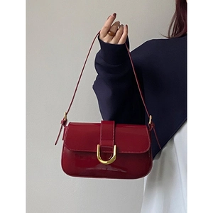 Sac à Épaule Femme Rétro en Cuir PU Boucle Fer à Cheval Sac Sous le Bras Bandoulière Mode Simple Sac à Main Rouge Noir