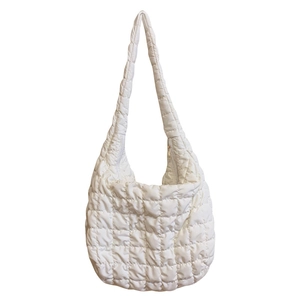 Minimalist white quilted cloud bag for women, soft crossbody hobo shoulder bag