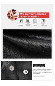 Dettaglio della texture in pelle nera con grana ondulata e chiusura magnetica sullo zaino