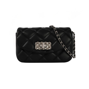 Classic black quilted leather crossbody bag with silver metal chain and twist lock
