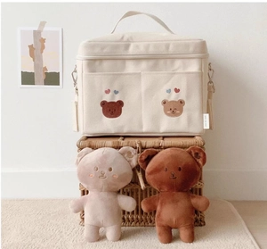 Organizer-Tasche aus Segeltuch für Kinderwagen mit Bärenstickerei und Schultergurt