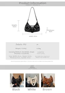 Detailed view of 26x16x8cm minimalist pleated PU shoulder bag with dimensions and texture