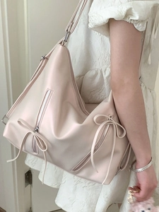 Women Fashion Bow PU Leather Shoulder Bag Large Capacity Hobo Tote Bag Sweet Bowknot Casual Daily Commuter Handbag