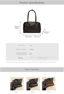 Spécifications de taille et options de couleur pour le sac Boston rétro en cuir PU