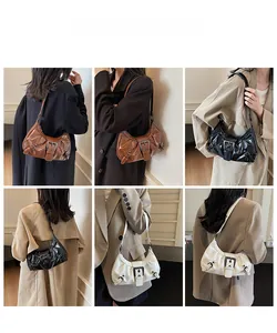 Three colors of retro chic shoulder bags shown on model for various styling options