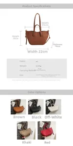 Detailed size chart and specifications for the PU leather pleated tote handbag
