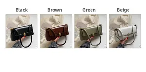 Collage showing minimal PU leather shoulder bags in black, brown, green, and beige