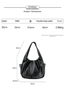 Detailed size chart of the pleated cloud handbag showing dimensions and weight metrics