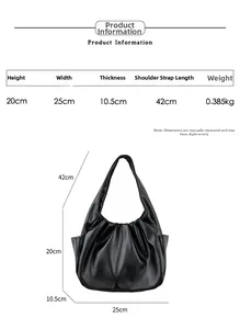 Detailed size chart for cloud dumpling bag showing 25x20x10.5cm dimensions and weight