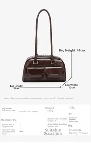 Detailed size chart of vintage oil wax leather bowling bag with multi-pocket dimensions
