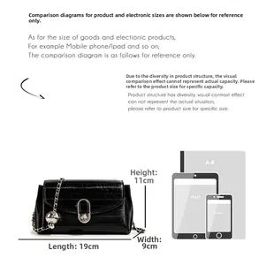 Confronto dimensioni borsa a mano coccodrillo 19x11x9cm con riferimento iPad e cellulare