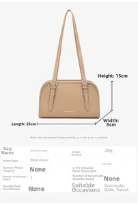 Detailed dimension chart showing size 25x8x15cm for this chic beige PU hobo shoulder bag