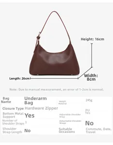 Detailed size chart and specifications for the vintage burgundy PU leather hobo bag
