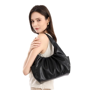 Women's Fashion Ruched Shoulder Bag PU Leather Pleated Underarm Bag Solid Color Elegant Cloud Handbag For Daily Commute
