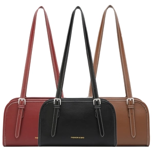 Minimalist Women PU Leather Underarm Shoulder Bag Contrast Stitching Fashion Handbag With Adjustable Strap Zipper Closure Daily Use