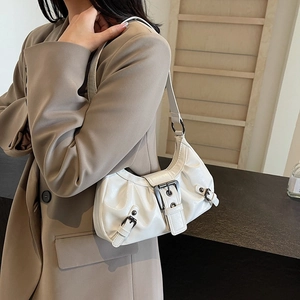 Vintage PU Ruched Crescent Hobo Bag For Women Trendy Crossbody Shoulder Bag With Metal Buckle Rivet Y2K Fashion Handbag