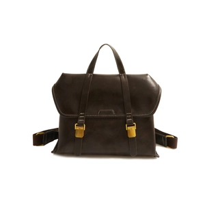 Retro dark brown leather backpack with adjustable strap and vintage metal buckles