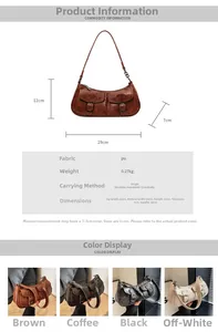 Detailed size specifications and four available colors for this vintage PU crescent bag