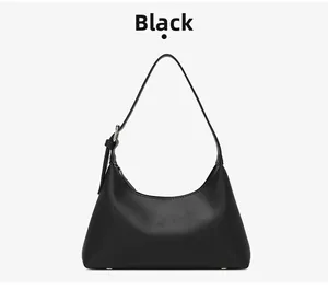 Detail of black Hobo underarm bag with matte finish and adjustable silver buckle