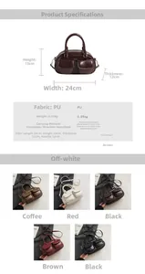 Detailed specifications of the vintage PU leather bowling bag showing size and five colors
