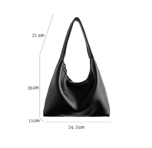 Detaillierte Größentabelle der schwarzen Hobo-Tasche mit genauen Höhen- und Breitenmaßen