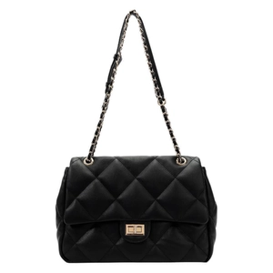 Classic black quilted shoulder bag with gold chain strap and metal turn-lock closure
