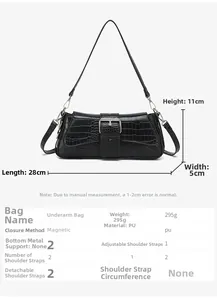 Detailed view showing stone pattern texture and dimensions of the PU baguette bag