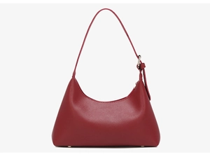 Detailed close-up of dark red matte PU leather shoulder bag with silver metal buckle