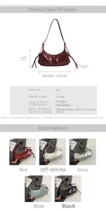 Detailed dimension guide for PU leather shoulder bag showing 29cm length and size specs