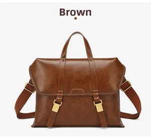 Detail of vintage brown faux leather backpack with gold buckles and white contrast stitching