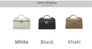Drei Farben von rechteckigen Leder-Handtaschen in Weiß, Schwarz und Khaki im Überblick