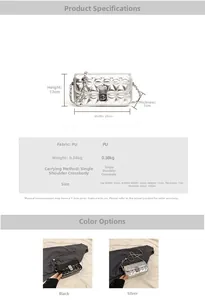 Detail showing dimensions of the quilted PU leather crossbody bag with silver chain strap