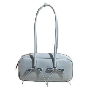 Sac Boston en similicuir bleu clair avec nœuds et doubles bandoulières pour femmes