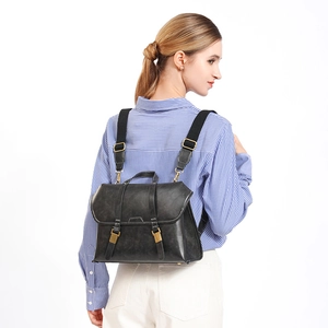 Vintage PU Leather Backpack Messenger Bag for Women Retro Contrast Stitching Handbag Multi-functional Casual Commuter Bag