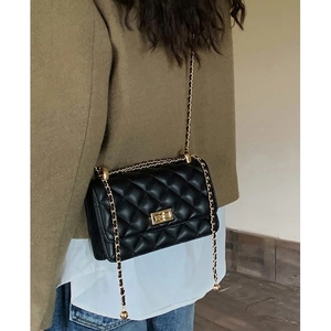 Sac à Bandoulière Matelassé pour Femmes Motif Diamant Classique Chaîne Élégant Cuir PU Petit Sac Carré Pochette Simple Chic